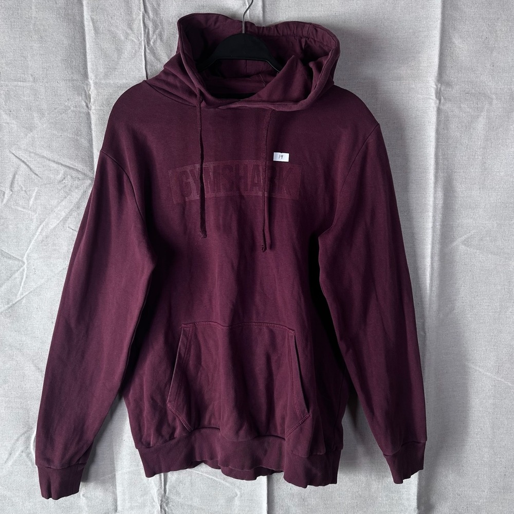 Gymshark Mens S Maroon Graphic Pullover Hoodie Logo Burgundy Sweatshirt Small